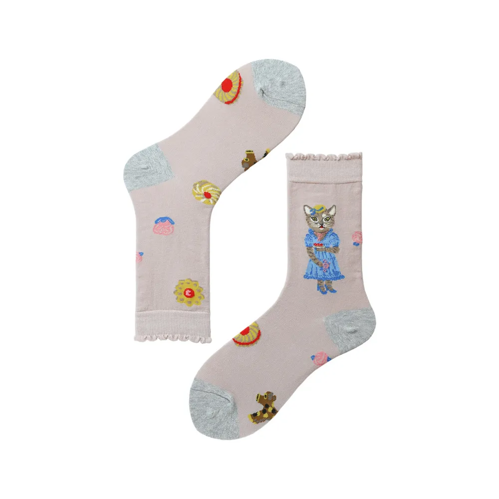 Enchanting Forest Fairy Tale Socks – Autumnal Jacquard Cotton Bliss - Animal cool design 4