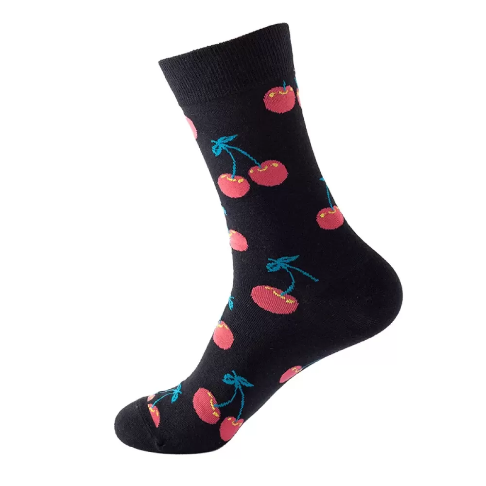 Fruitful Fashion: Vibrant Harajuku Socks - Black cherry