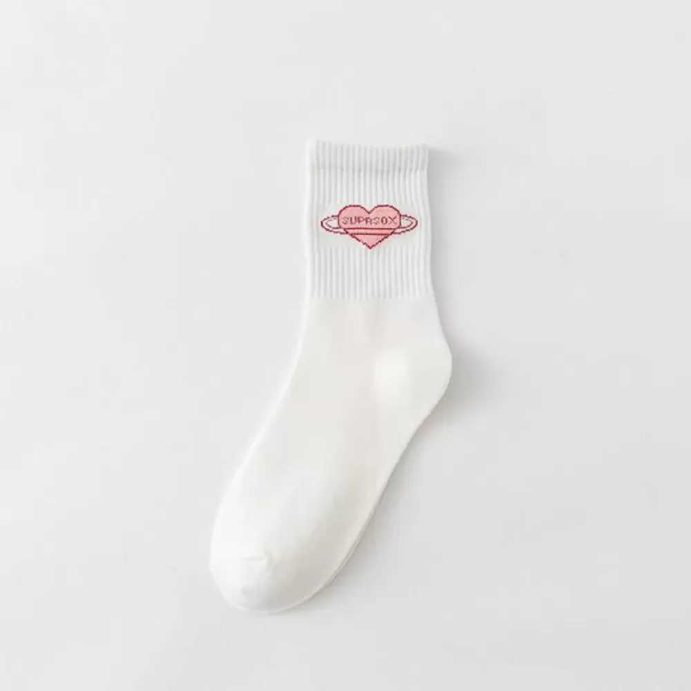 Heartfelt Steps: White Sweet Love Socks - Single Heart