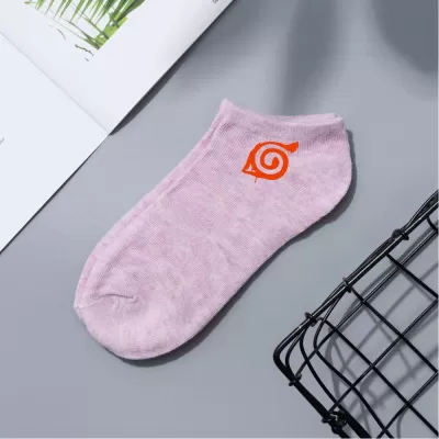 Konoha Crew: Naruto Cartoon Short Boat Socks - Pink Naruto design 7