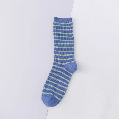 Korean Style Striped Middle Tube Socks – Casual Cotton Comfort for Women - Blue