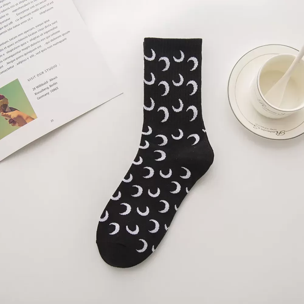 Mystical Elegance: Butterfly, Moon Star Patterned Socks - Cozy design 10