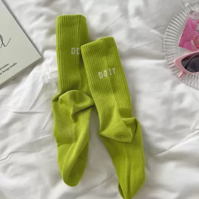 Pink Sports Socks – Spring/Autumn Cotton Style with Letter Detail - Light Green