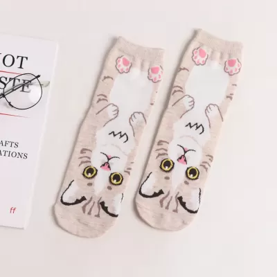 Purr-fect Style: Korean Cartoon Cat Socks - Beige cat
