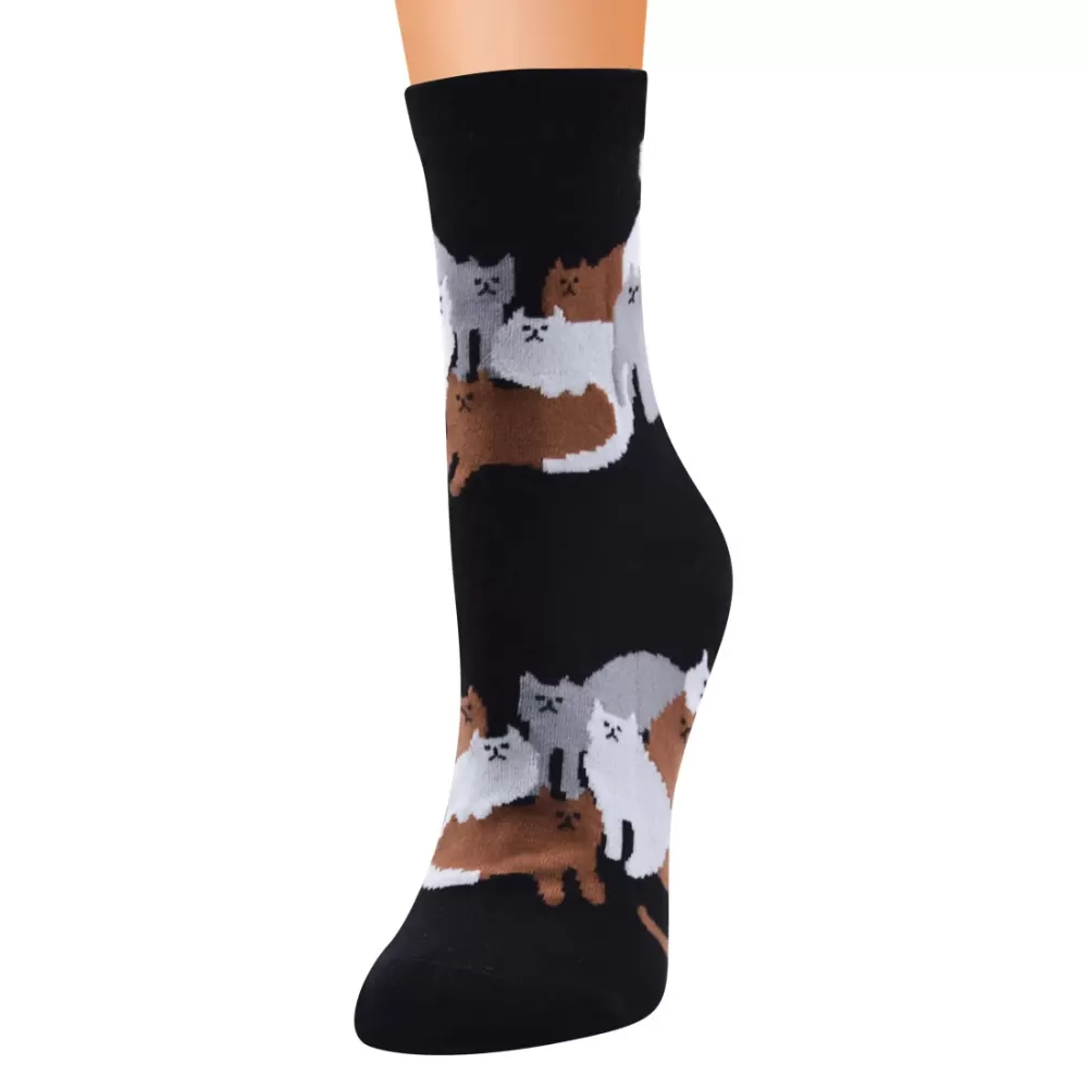 Seoul Whiskers: Harajuku Cartoon Cat Socks - Black