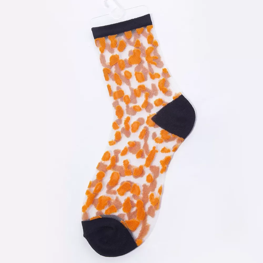 Sexy Lace Mesh Fishnet Ankle Socks – Transparent Leopard Print, Stretchy - Leoprd kawaii design 6