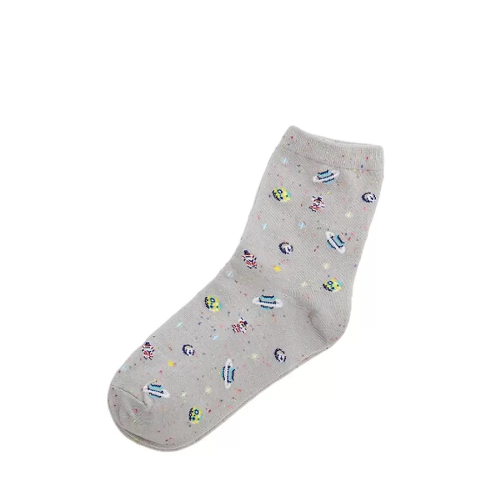 Space Odyssey: Women’s Astronaut & Planet Cotton Socks - White