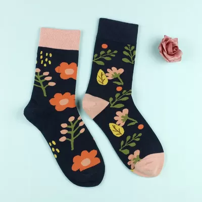Spring/Autumn Women’s Asymmetric Socks – Floral Cartoon Tide with Letter - Kawaii floral design 5