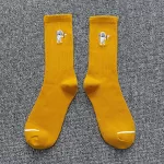 Stellar Embroidered Astronaut Socks – Unisex Cotton Comfort for Couples - Yellow