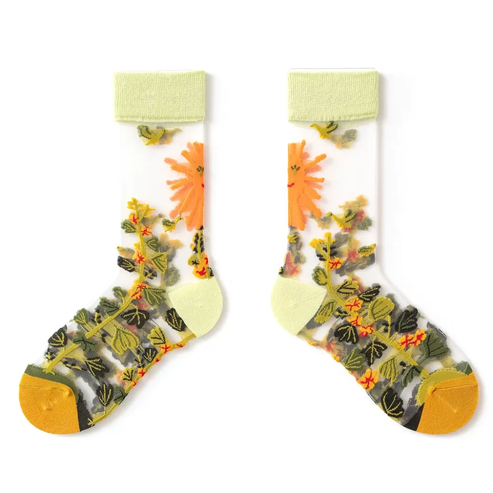 Summer Crystal Silk Tulle Socks – Retro Mesh with Floral & Animal Designs - Cool sheer design 9