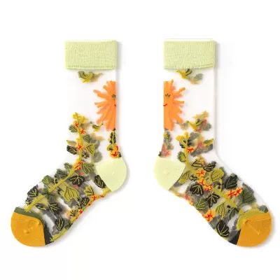 Summer Crystal Silk Tulle Socks – Retro Mesh with Floral & Animal Designs - Cool sheer design 9