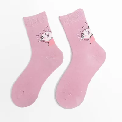 Urban Charm: Colorful Symbol-Adorned Harajuku Long Socks for Women - pink emoji design 2