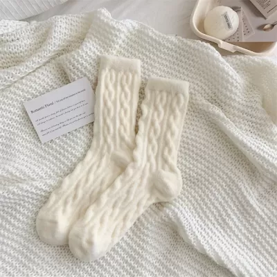 Arctic Velvet White Socks with Color Twists