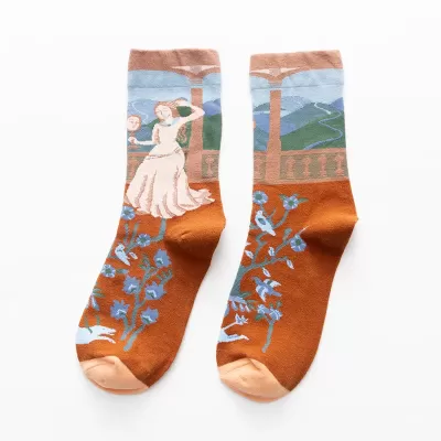 Artistic Feet: Van Gogh Inspired Combed Cotton Socks - Art colorful design 8