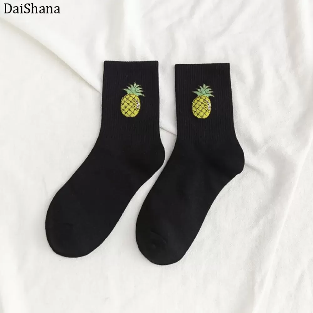 Avocado Joy: Playful Cartoon Fruit Socks for Women - Black