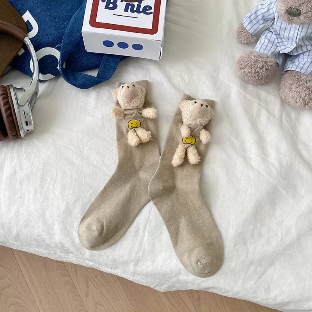 Bear 3D Doll Socks - Beige