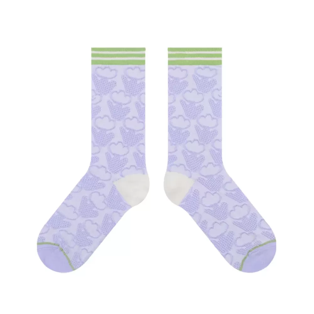 Charming Floral Cotton Socks with Unique Texture – Fashionable Illustration Design - Purple