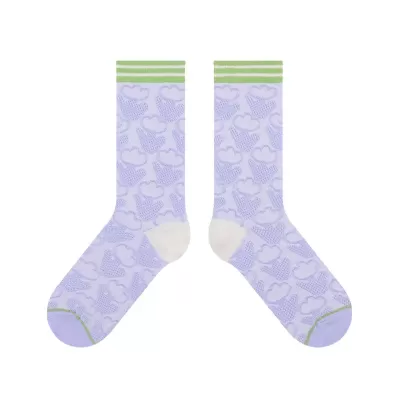 Charming Floral Cotton Socks with Unique Texture – Fashionable Illustration Design - Purple