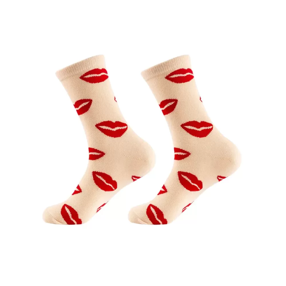 Chic Charm: Pink Red Lips Long Socks for Women - Lovely design 4