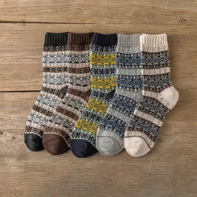 Cozy Comfort: Retro-Style Thick Warm Wool Socks 5-Pair Set - Cozy cool design 5