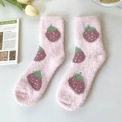 Cozy Coral Fleece Japanese Kawaii Socks – Perfect for Autumn/Winter Warmth - Rose