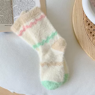 Cozy Velvet Plush Thickened Sleep Floor Socks – Autumn & Winter Candy-Colored Comfort - Fuzzy floral design 4
