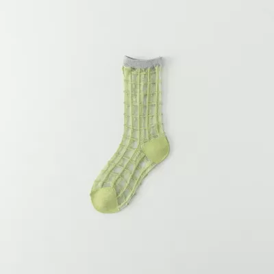 Elegant Plaid Crystal Silk Socks – Korean Harajuku Summer Style - Green