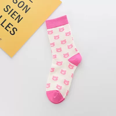 Fantasy Cute Hearts Pattern Harajuku Happy Socks - White pink bears