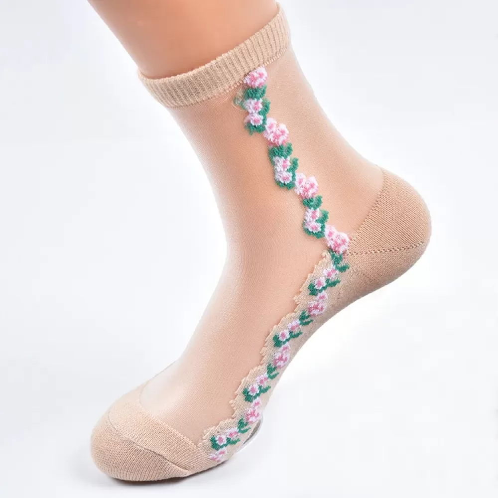 Fishnet Lace Ruffle Ankle Socks – Sheer Silk Elegance - Kawaii design 5
