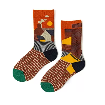 French Style Oil Painting Cotton Socks – Unisex, Happy & Novel - Brown