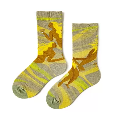 French Style Oil Painting Cotton Socks – Unisex, Happy & Novel - Yellow