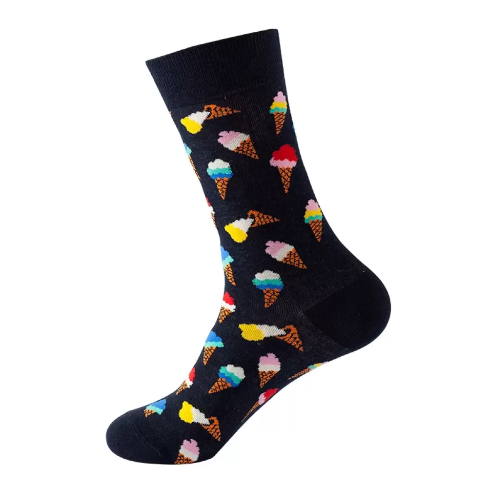 Fruitful Fashion: Vibrant Harajuku Socks - Black ice cream