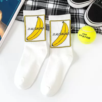 Fruity Fun: Banana Print Crew Socks for Everyone - Banana design 3