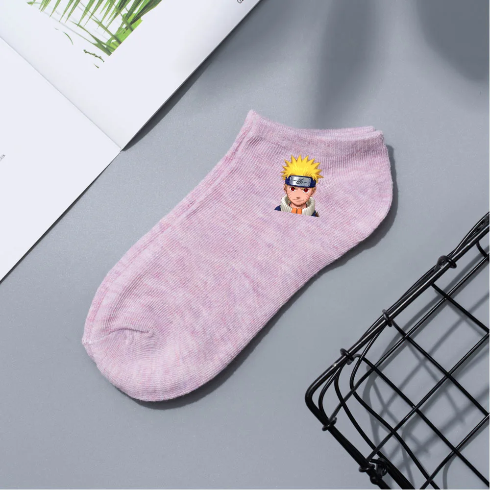 Konoha Crew: Naruto Cartoon Short Boat Socks - Pink Naruto design 8