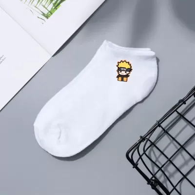 Konoha Crew: Naruto Cartoon Short Boat Socks - White Naruto design 6