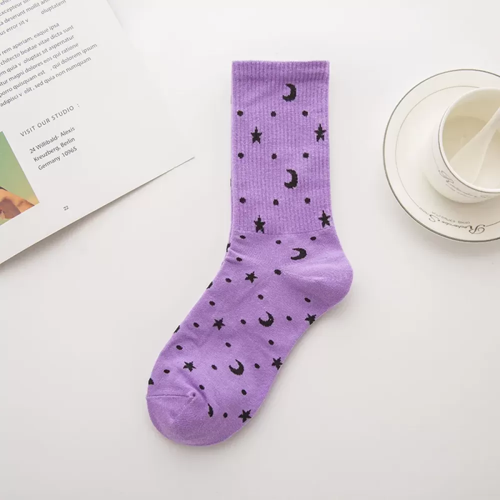 Mystical Elegance: Butterfly, Moon Star Patterned Socks - Cozy design 9