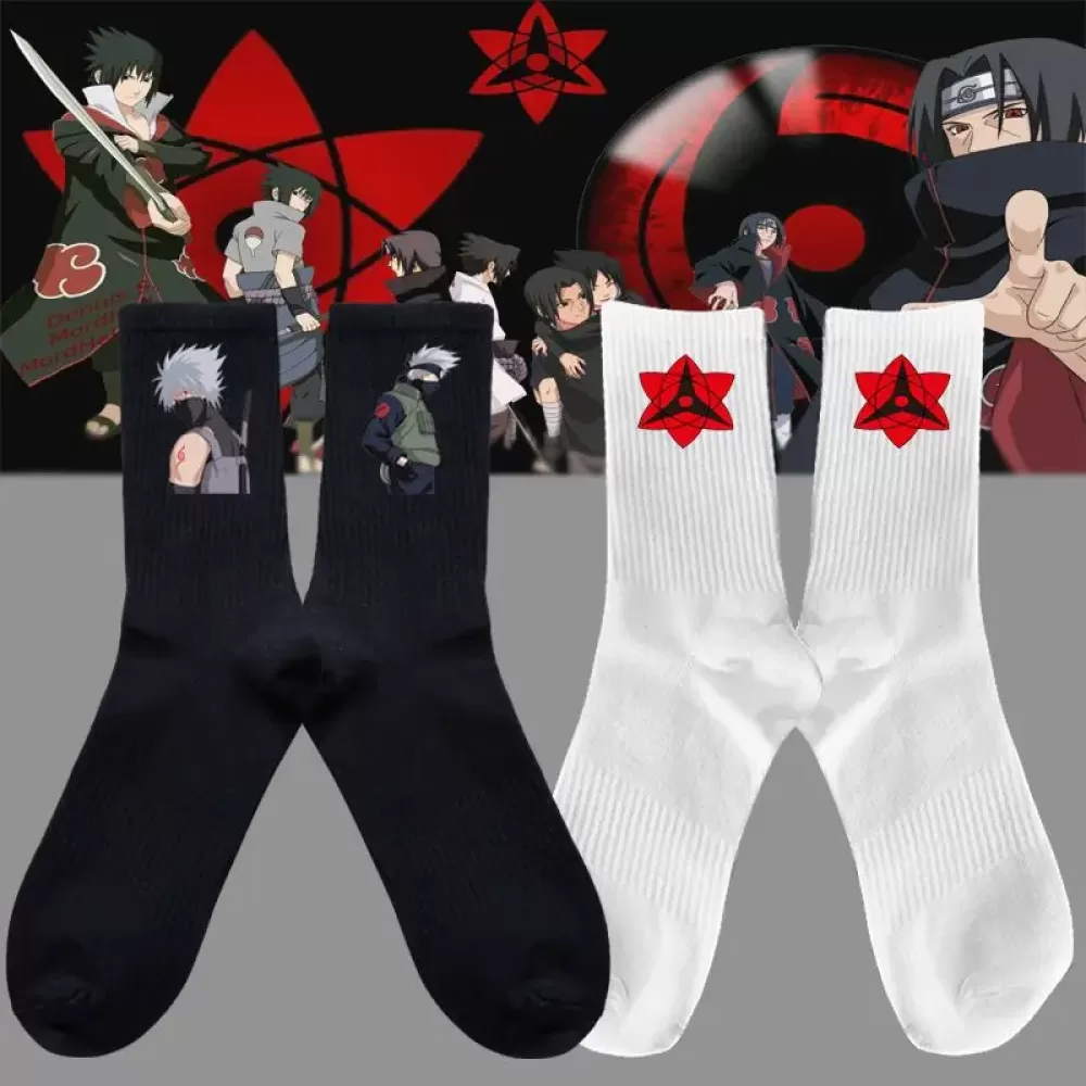 Ninja Warmth: Naruto Autumn Winter Kawaii Stockings Socks - Black-White Anime design 3