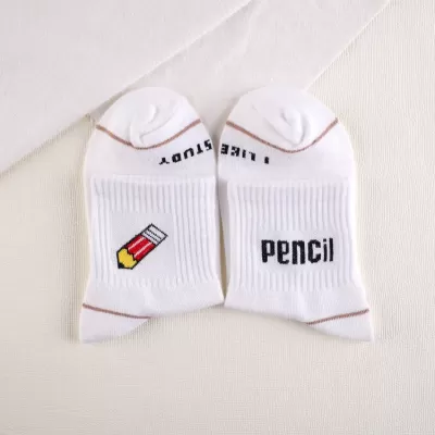 Pensil Socks in Pink & Yellow Cartoons