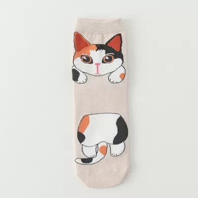 Purr-fect Style: Korean Cartoon Cat Socks - Beige multicolored