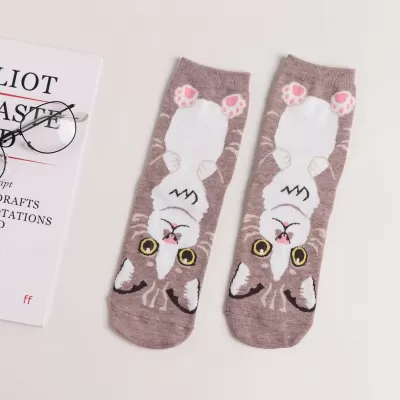 Purr-fect Style: Korean Cartoon Cat Socks - Brown cat