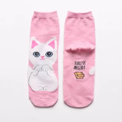 Purr-fect Style: Korean Cartoon Cat Socks - Pink white