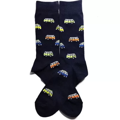 Road Thrills: Vehicle-Inspired Cotton Crew Socks - Black multicolored cars design