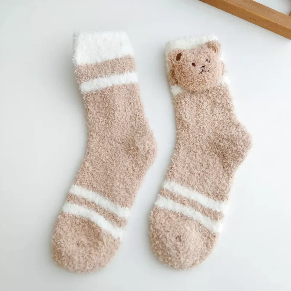 Snuggle Bear: Women’s Cute Coral Fleece Bear Socks for Winter Warmth - Bear cool design 7