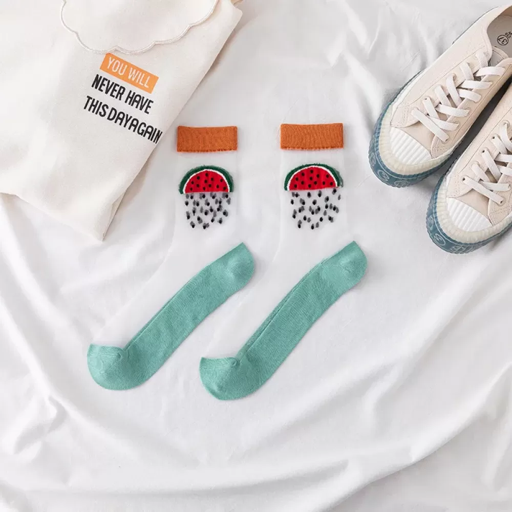 Summer Crystal Silk Tulle Socks – Retro Mesh with Floral & Animal Designs - Cool sheer design 21