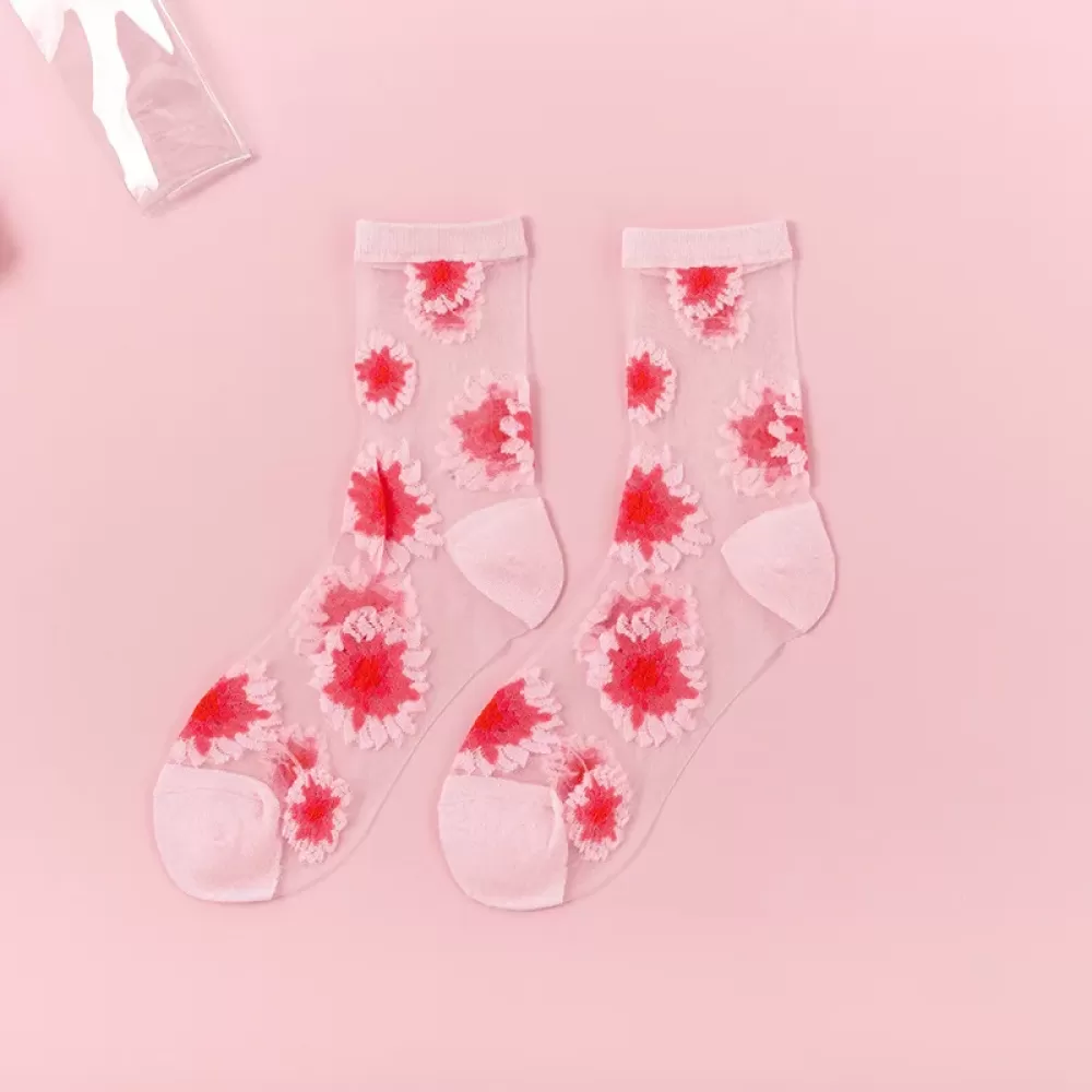 Summer Crystal Silk Tulle Socks – Retro Mesh with Floral & Animal Designs - Cool sheer design 3