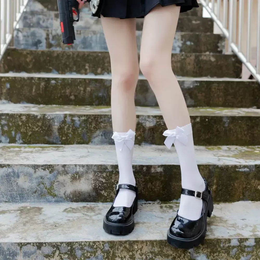 Summer Whimsy: Lolita Fashion Butterfly Silk Calf Socks for Women - White design 2