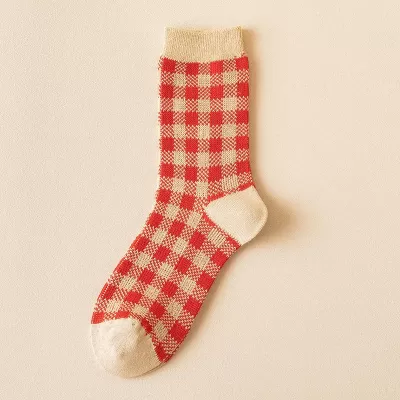 Trendy Year Red Tube Socks – Warm Autumn Winter Retro Long Socks for Women - Design 7