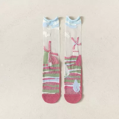 Ultra-Thin Crystal Silk Socks – Harajuku Floral Retro, Summer Chic - Sheer kawaii design 2