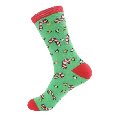 Yuletide Joy Merry Christmas Candy Cane Green Socks