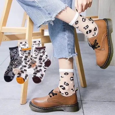 5-Pack Candy Dot & Red Lips Fashion Ankle Socks – Sweet Summer Sheer - White gray patterns 5 pairs